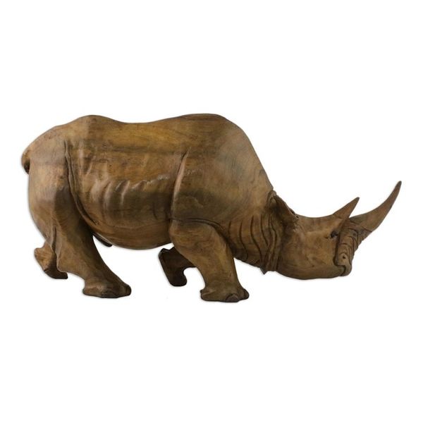 Alternate image for Artisan Crafted Raintree Wood Rhino Sculpture Observant Rhino