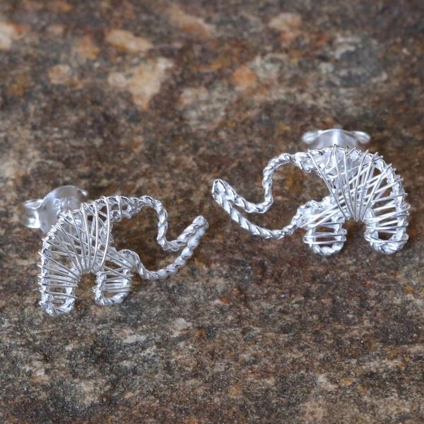 Alternate image for Artisan Crafted Sterling Silver Elephant Button Earrings Elephant Wrap