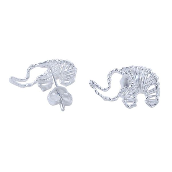 Alternate image for Artisan Crafted Sterling Silver Elephant Button Earrings Elephant Wrap