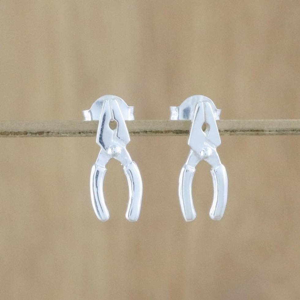 Handcrafted Sterling Silver Stud Earrings from Thailand 'Tool Time'