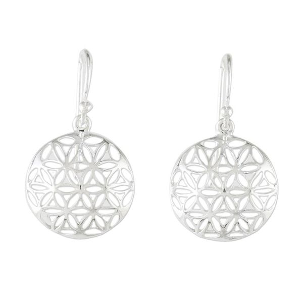 Alternate image for Thai Artisan Sterling Silver Floral Motif Dangle Earrings Full Bloom