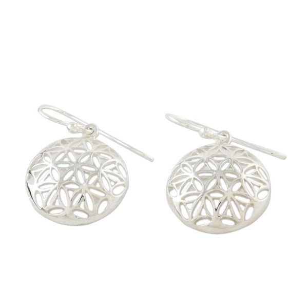 Alternate image for Thai Artisan Sterling Silver Floral Motif Dangle Earrings Full Bloom