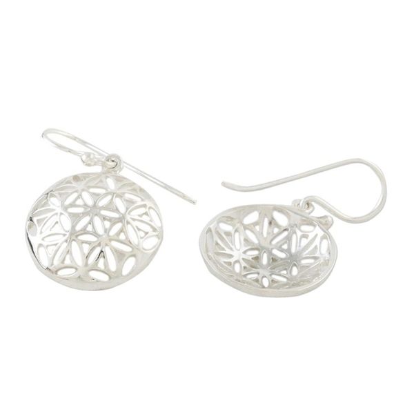 Alternate image for Thai Artisan Sterling Silver Floral Motif Dangle Earrings Full Bloom