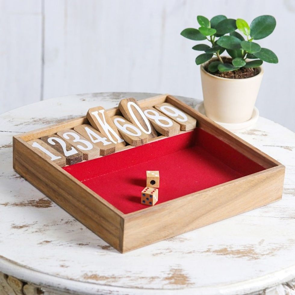 Handcrafted Rain Tree Wood Shut the Box Game from Thailand 'Friendly Pastime'
