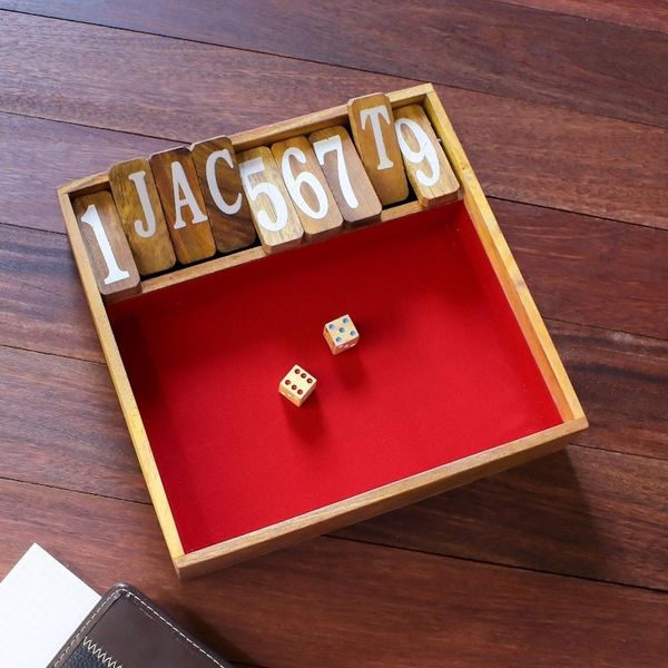 Alternate image for Handcrafted Rain Tree Wood Shut the Box Game from Thailand Friendly Pastime