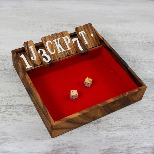 Alternate image for Handcrafted Rain Tree Wood Shut the Box Game from Thailand Friendly Pastime