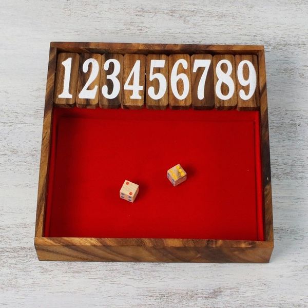 Alternate image for Handcrafted Rain Tree Wood Shut the Box Game from Thailand Friendly Pastime