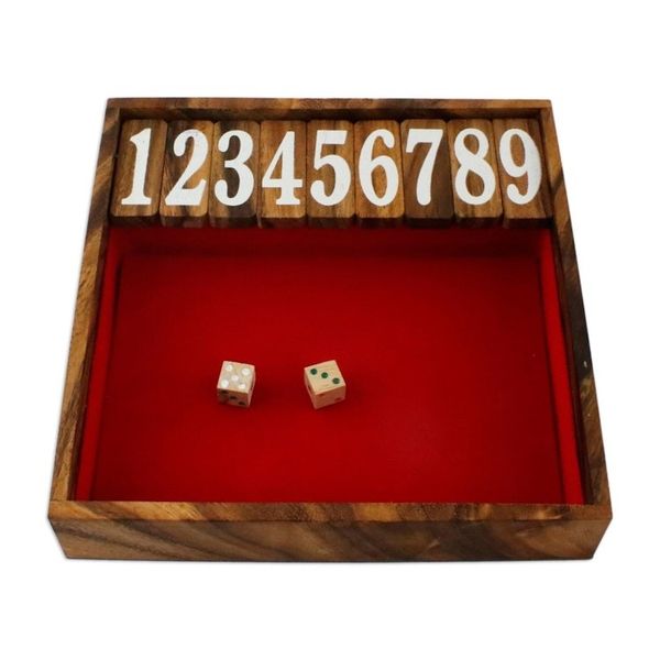 Alternate image for Handcrafted Rain Tree Wood Shut the Box Game from Thailand Friendly Pastime