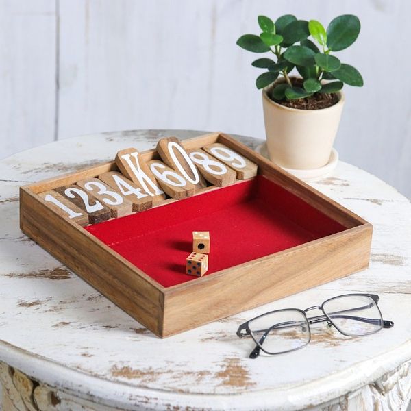 Alternate image for Handcrafted Rain Tree Wood Shut the Box Game from Thailand Friendly Pastime