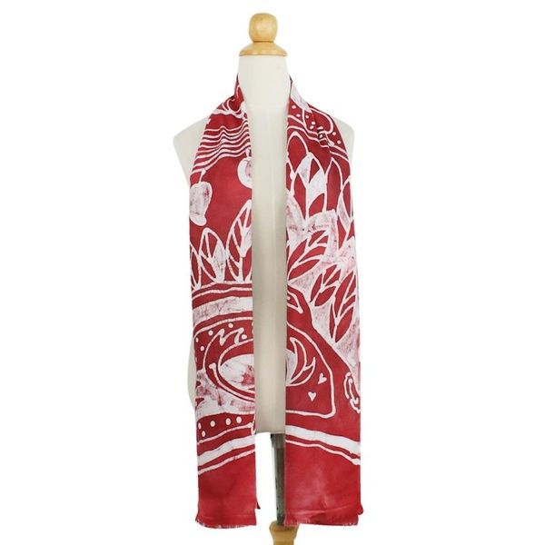 Alternate image for Batik Painted Bird Rayon Scarf in Cherry from Thailand Bird Home in Cherry