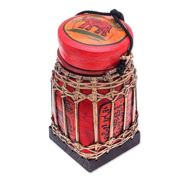 Alternate image for Handmade Ceramic Red Decorative Jar from Thailand Lanna Antique in Red