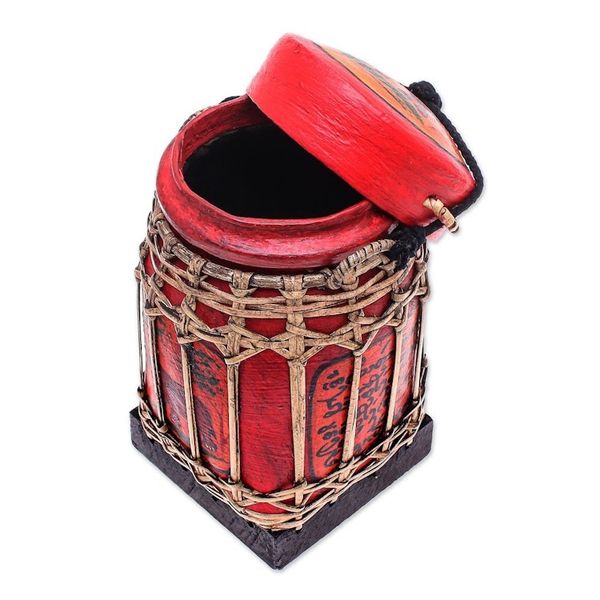 Alternate image for Handmade Ceramic Red Decorative Jar from Thailand Lanna Antique in Red