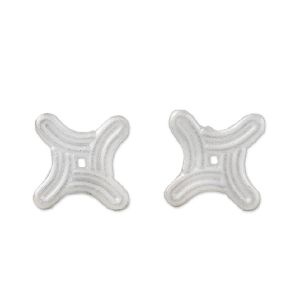 Curved Four-Sided Star Sterling Silver Stud Earrings 'Winking Star'