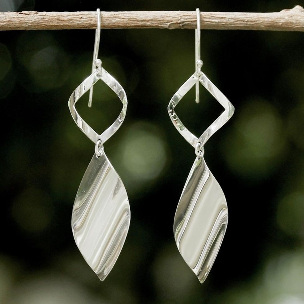 Sleek Handcrafted Sterling Silver Contemporary Thai Earrings 'Shimmering Helicopters'