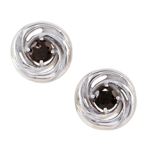 Alternate image for Sterling Silver Smoky Quartz Earrings Bathed in Rhodium Cyclones
