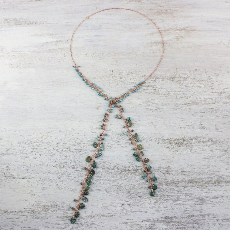 Handcrafted Multi-Gemstone Bead and Copper Wrap Necklace 'Lovely Ocean'