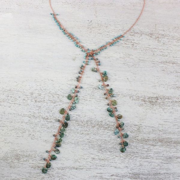 Alternate image for Handcrafted Multi-Gemstone Bead and Copper Wrap Necklace Lovely Ocean