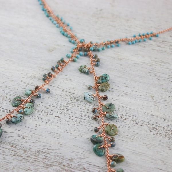 Alternate image for Handcrafted Multi-Gemstone Bead and Copper Wrap Necklace Lovely Ocean