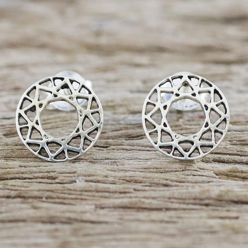 Handcrafted 925 Sterling Silver Stud Earrings from Thailand 'Attractive Circles'