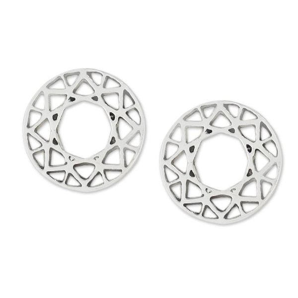 Alternate image for Handcrafted 925 Sterling Silver Stud Earrings from Thailand Attractive Circles