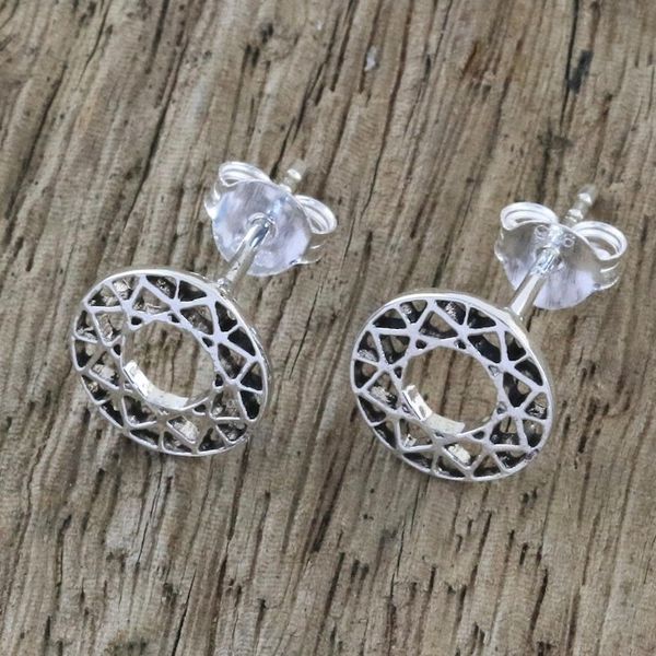 Alternate image for Handcrafted 925 Sterling Silver Stud Earrings from Thailand Attractive Circles