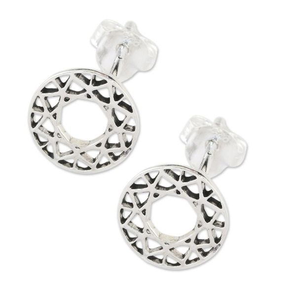 Alternate image for Handcrafted 925 Sterling Silver Stud Earrings from Thailand Attractive Circles