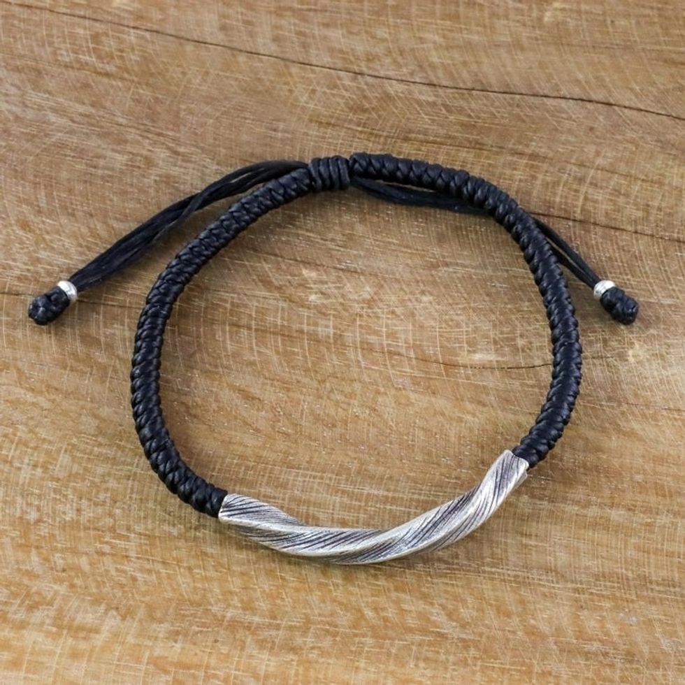 Karen Silver Wristband Bracelet in Black from Thailand 'Karen Twist in Black'