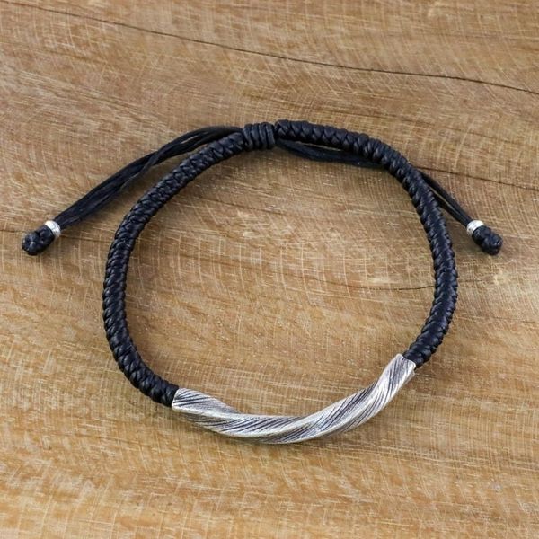 Alternate image for Karen Silver Wristband Bracelet in Black from Thailand Karen Twist in Black