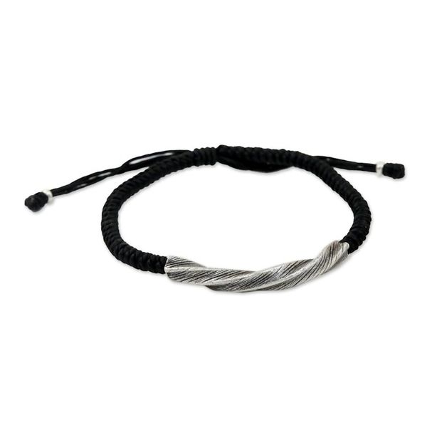 Alternate image for Karen Silver Wristband Bracelet in Black from Thailand Karen Twist in Black
