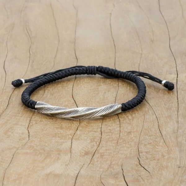Alternate image for Karen Silver Wristband Bracelet in Black from Thailand Karen Twist in Black