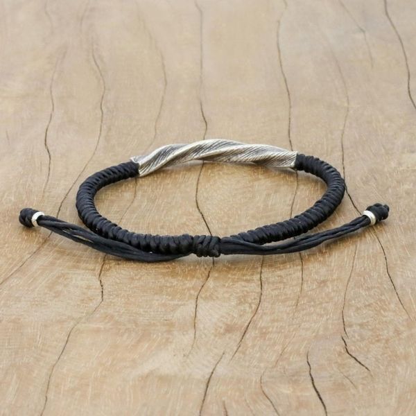 Alternate image for Karen Silver Wristband Bracelet in Black from Thailand Karen Twist in Black