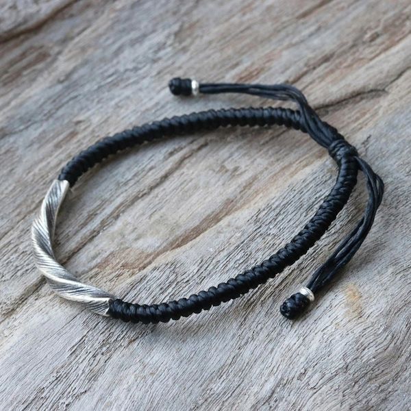 Alternate image for Karen Silver Wristband Bracelet in Black from Thailand Karen Twist in Black
