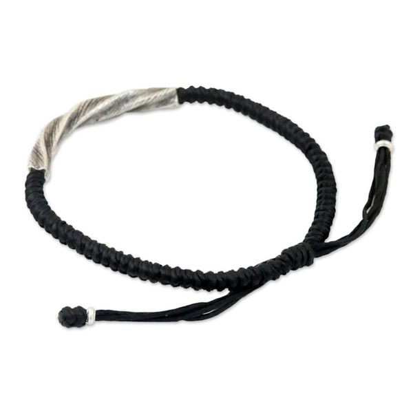 Alternate image for Karen Silver Wristband Bracelet in Black from Thailand Karen Twist in Black