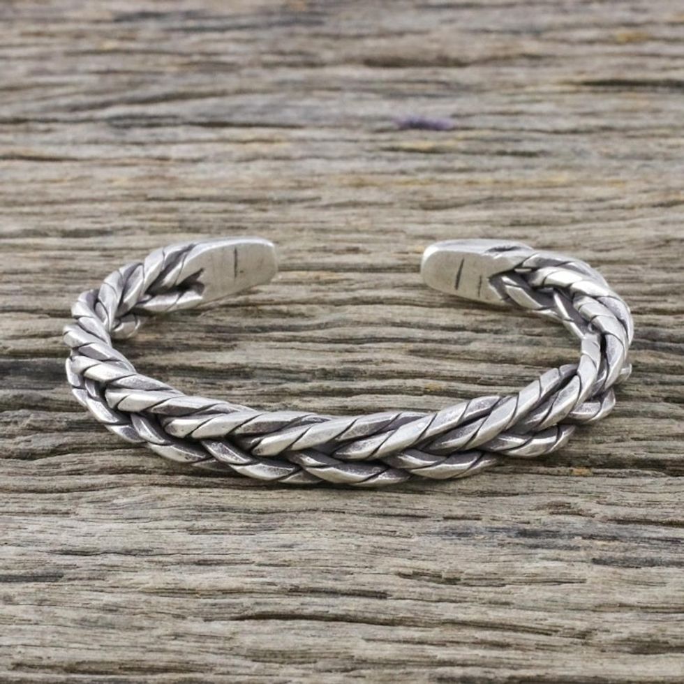 Handmade Sterling Silver Thai Hill Tribe Cuff Bracelet 'Chiang Mai Signature'