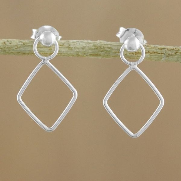 Alternate image for 925 Sterling Silver Diamond Shaped Frame Earrings Elegant Diamond