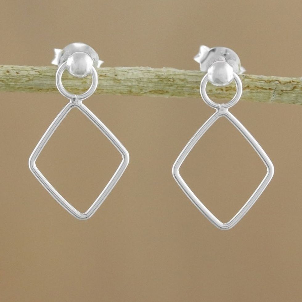 925 Sterling Silver Diamond Shaped Frame Earrings 'Elegant Diamond'