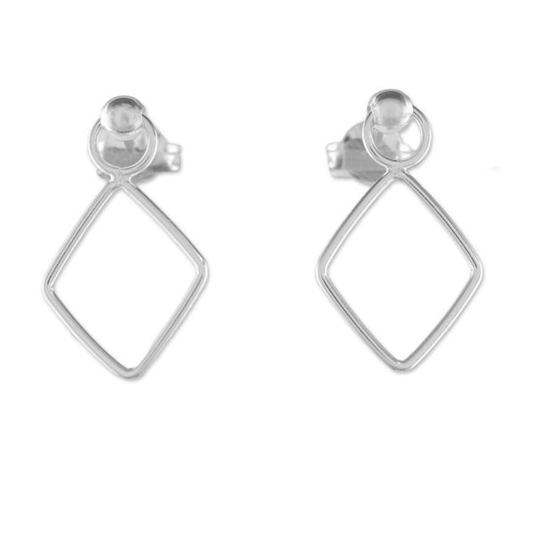 Alternate image for 925 Sterling Silver Diamond Shaped Frame Earrings Elegant Diamond