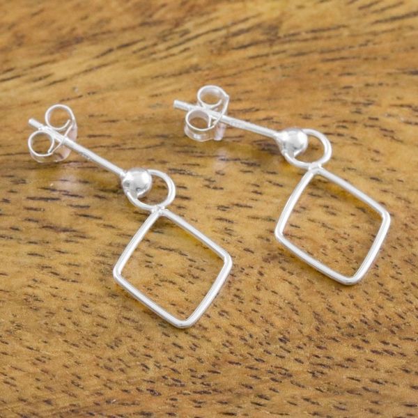 Alternate image for 925 Sterling Silver Diamond Shaped Frame Earrings Elegant Diamond