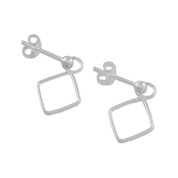 Alternate image for 925 Sterling Silver Diamond Shaped Frame Earrings Elegant Diamond