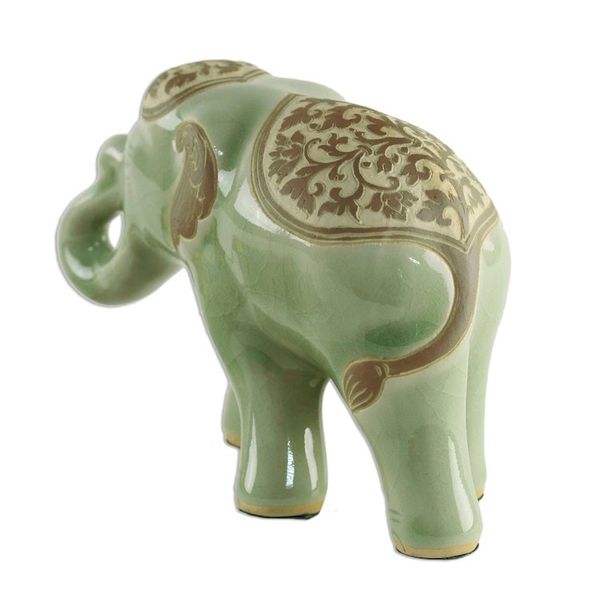 Alternate image for Celadon Ceramic Sculpture of an Elephant from Thailand Prestigious Elephant in Olive