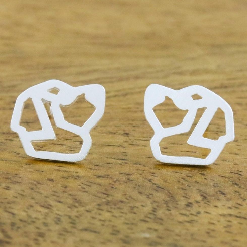 Handmade 925 Sterling Silver St. Bernard Dog Stud Earrings 'St. Bernard'