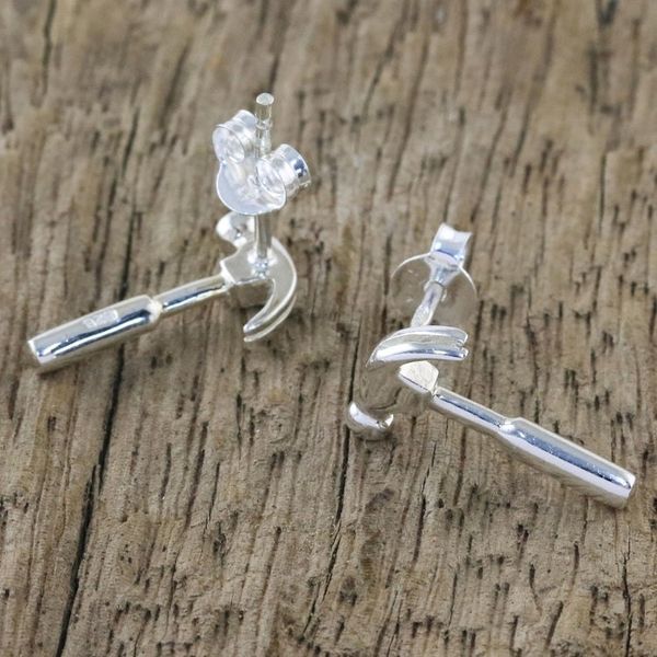 Alternate image for Handcrafted Sterling Silver Drop Earrings from Thailand Silver Hammers