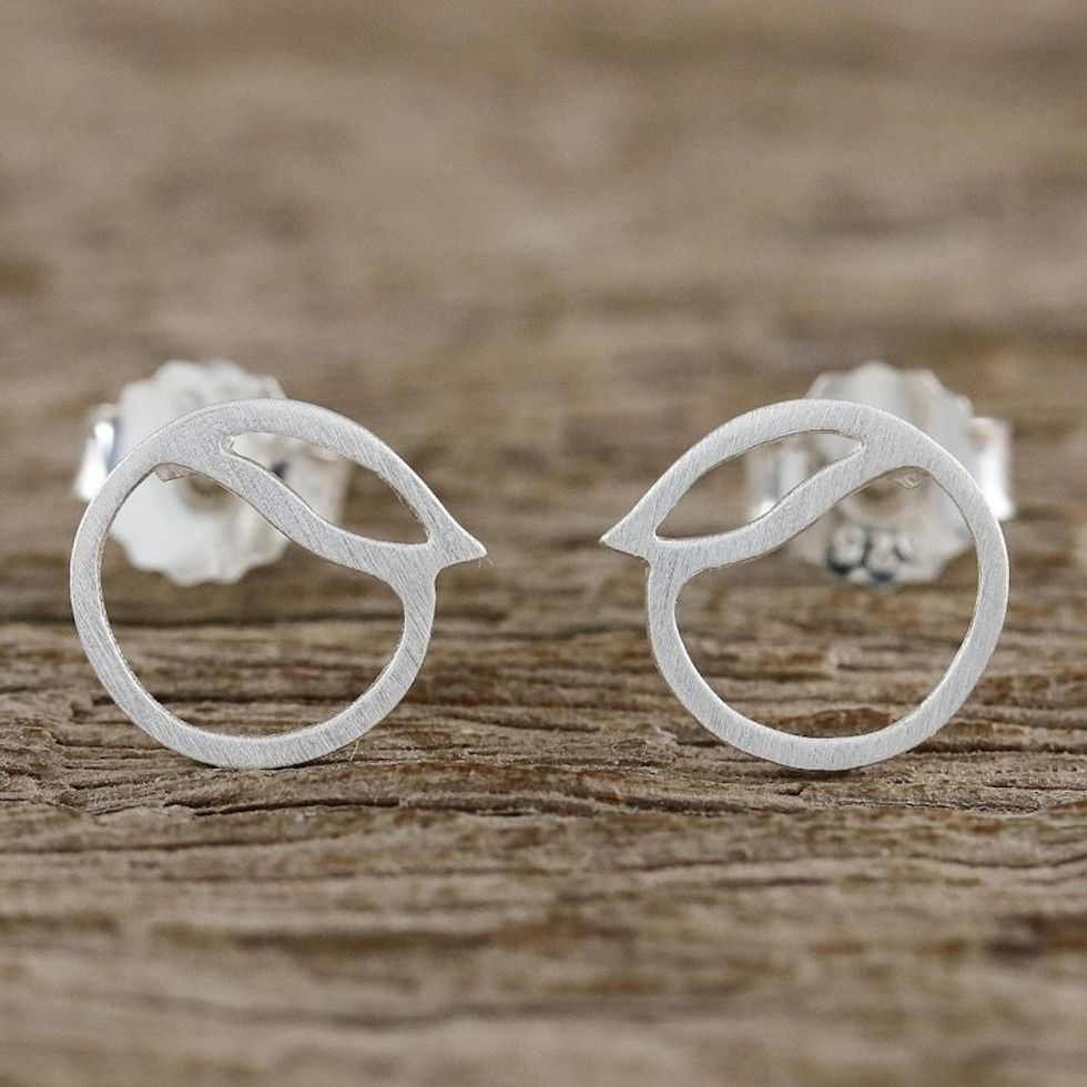 Sterling Silver Peach Stud Earrings from Thailand 'Oranges'