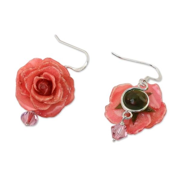 Alternate image for Natural Rose Dangle Earrings in Pink from Thailand Floral Temptation in Pink