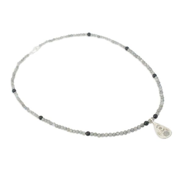 Alternate image for Labradorite and Onyx Pendant Necklace from Thailand Charming Flower