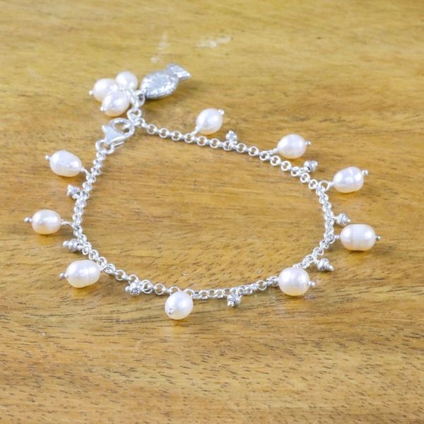 Alternate image for Fish Cultured Pearl Charm Bracelet in White from Thailand Gleaming Fish in White