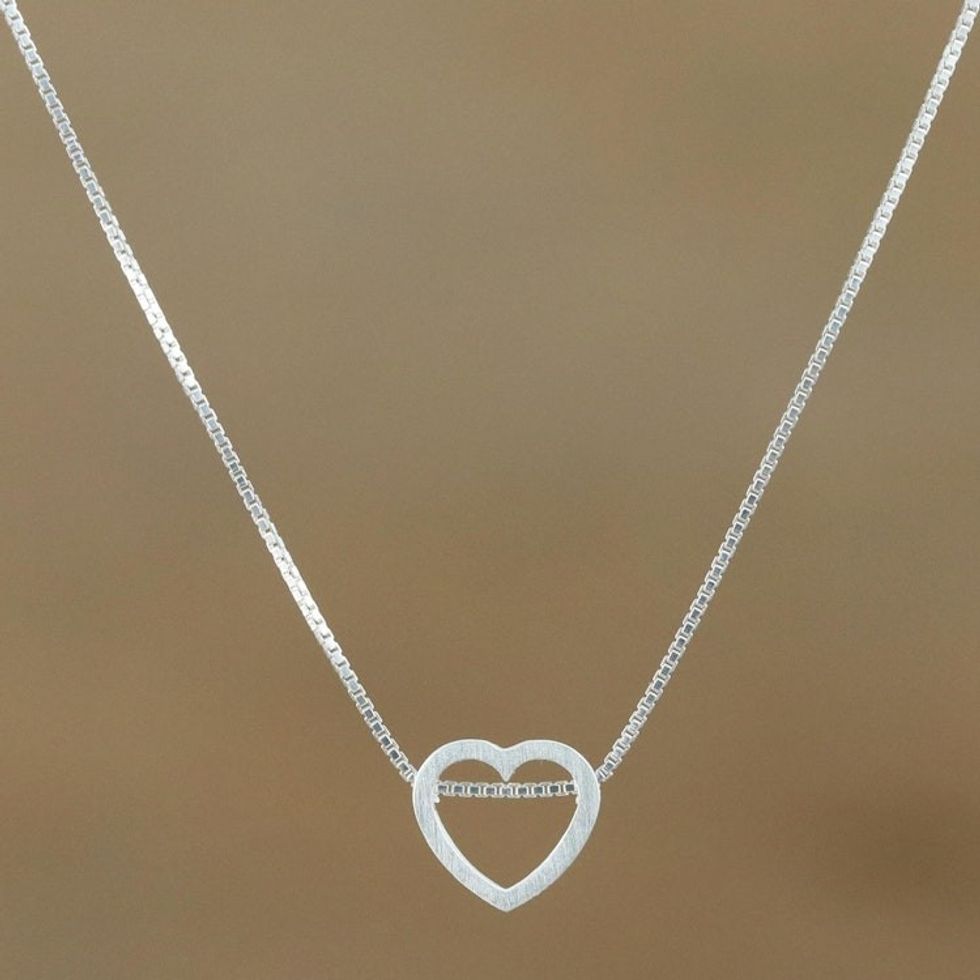 Sterling Silver Heart Pendant Necklace from Thailand 'Open To Love'