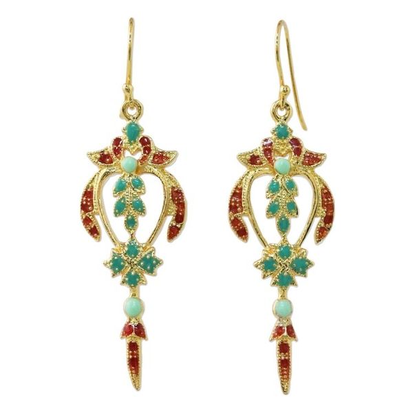 Alternate image for Gold Plated Brass Earrings in Green and Red from Thailand Proud Beauty in Red