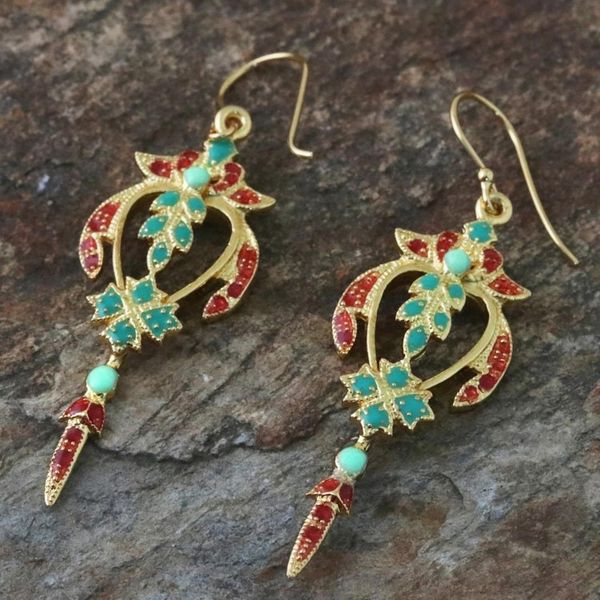 Alternate image for Gold Plated Brass Earrings in Green and Red from Thailand Proud Beauty in Red