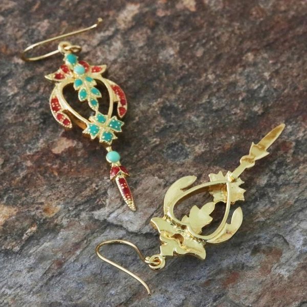 Alternate image for Gold Plated Brass Earrings in Green and Red from Thailand Proud Beauty in Red